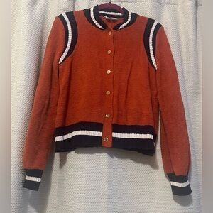 Anthropologie OrangeVarsity Jacket with Blue and White Trim